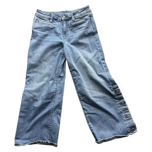 Lands' End Mid Rise Wide Leg Crop Jean Size 2 Blue Denim Medium Wash Stretch